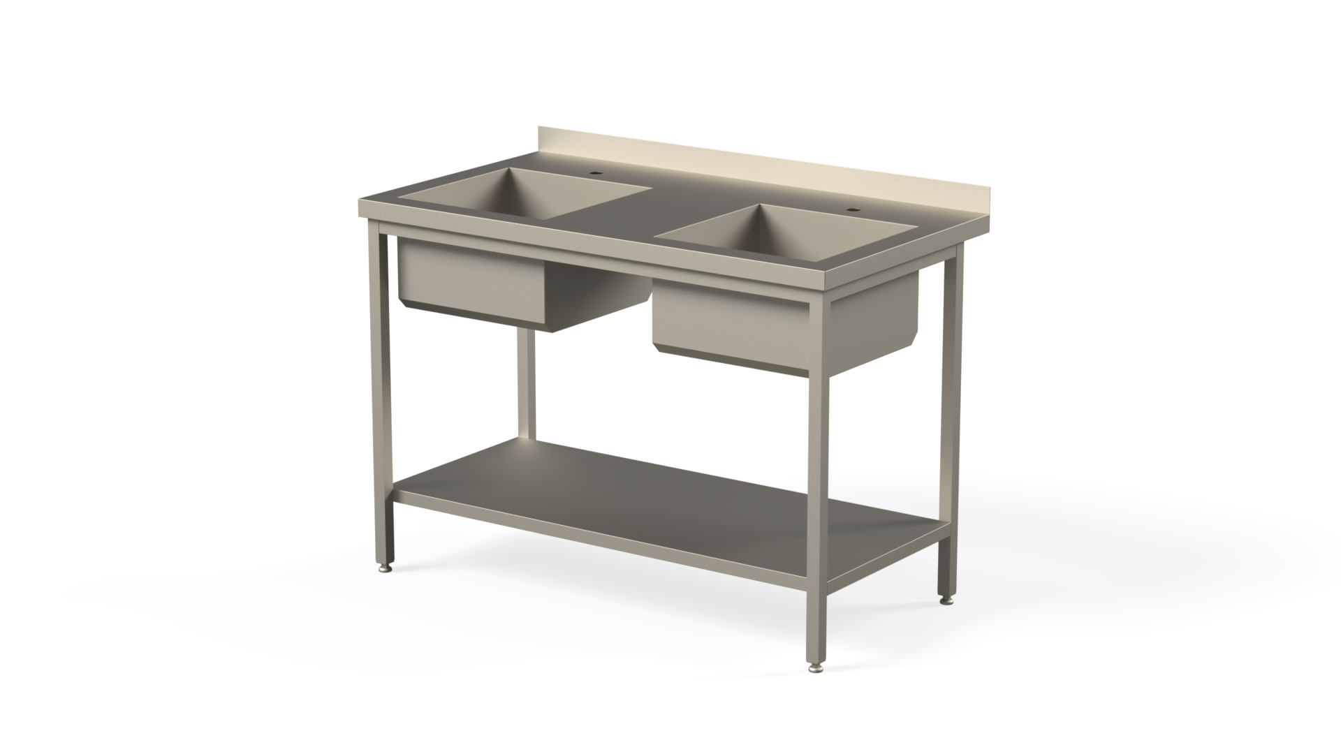 Стіл-ванна з двома звареними мийками по краях з полицею